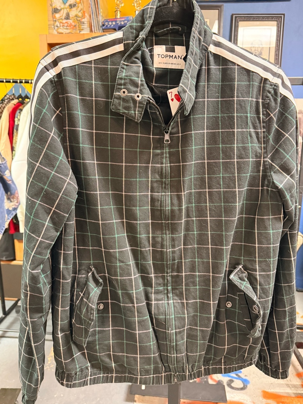 Topman Black & Green Windowpane Zip-Front Jacket